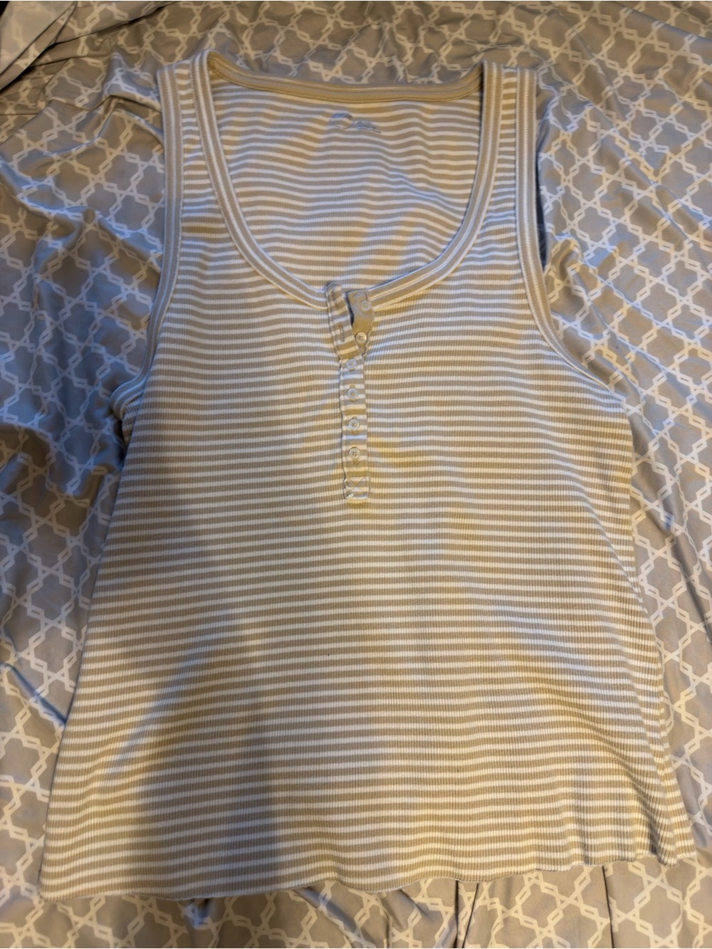 Aerie Women’s Sleeveless Henley Tank - Cream & White Stripes